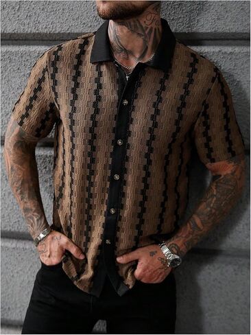 SOLY HUX Men's Casual Button Down Shirt Textured Short Sleeve Collared Summer Shirts in Saudi Arabia