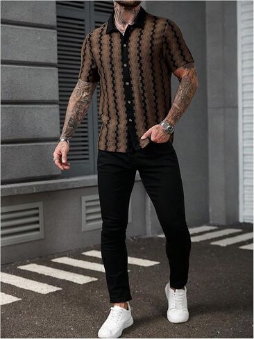 SOLY HUX Men's Casual Button Down Shirt Textured Short Sleeve Collared Summer Shirts in Saudi Arabia