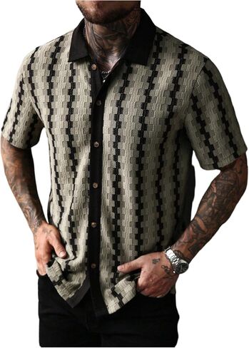 SOLY HUX Men's Casual Button Down Shirt Textured Short Sleeve Collared Summer Shirts in Saudi Arabia