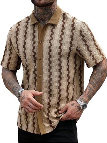 SOLY HUX Men's Casual Button Down Shirt Textured Short Sleeve Collared Summer Shirts in Saudi Arabia
