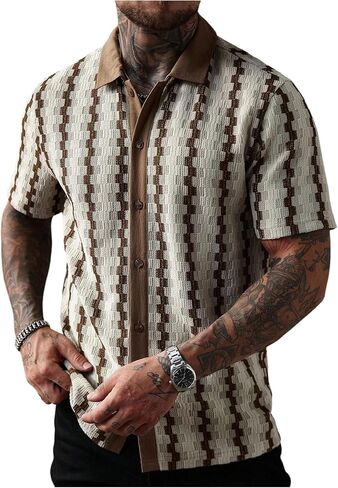 SOLY HUX Men's Casual Button Down Shirt Textured Short Sleeve Collared Summer Shirts in Saudi Arabia