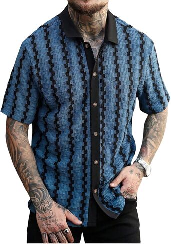 SOLY HUX Men's Casual Button Down Shirt Textured Short Sleeve Collared Summer Shirts in Saudi Arabia