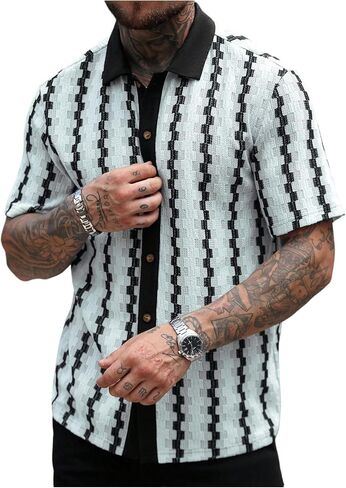 SOLY HUX Men's Casual Button Down Shirt Textured Short Sleeve Collared Summer Shirts in Saudi Arabia