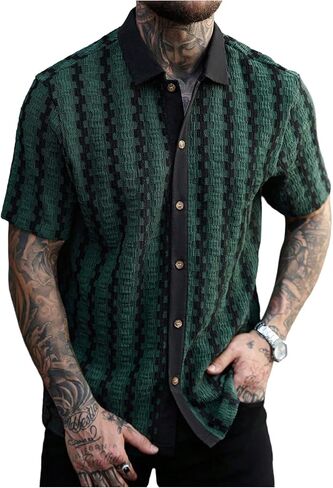 SOLY HUX Men's Casual Button Down Shirt Textured Short Sleeve Collared Summer Shirts in Saudi Arabia
