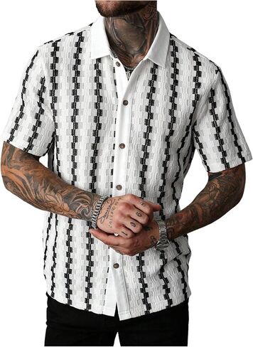 SOLY HUX Men's Casual Button Down Shirt Textured Short Sleeve Collared Summer Shirts in Saudi Arabia
