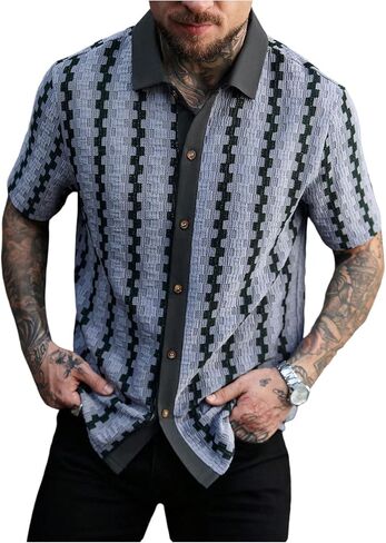 SOLY HUX Men's Casual Button Down Shirt Textured Short Sleeve Collared Summer Shirts in Saudi Arabia