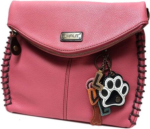 CHALA Charming Crossbody Bag With Flap Top | Flap and Zipper Cross-Body Purse or Shoulder Handbag with Metal Chain - Pink in Saudi Arabia