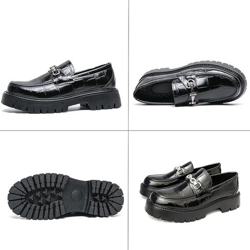 Men's Leather Printed Platform Slip-On Penny Loafers Fashion Round Toe Metal Decoration Non-Slip Lug Sole Business Dress Shoes for Driving Office Party in Saudi Arabia
