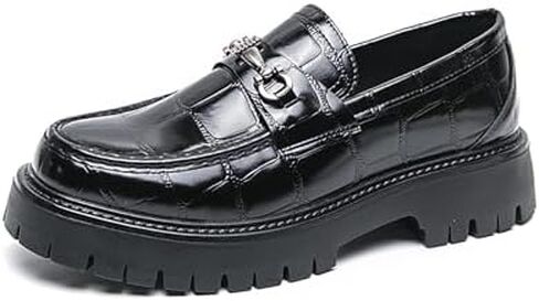 Men's Leather Printed Platform Slip-On Penny Loafers Fashion Round Toe Metal Decoration Non-Slip Lug Sole Business Dress Shoes for Driving Office Party in Saudi Arabia
