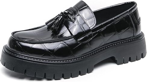 Men's Leather Printed Platform Slip-On Penny Loafers Fashion Round Toe Metal Decoration Non-Slip Lug Sole Business Dress Shoes for Driving Office Party in Saudi Arabia