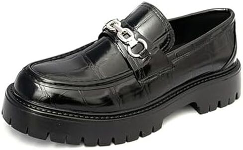 Men's Leather Printed Platform Slip-On Penny Loafers Fashion Round Toe Metal Decoration Non-Slip Lug Sole Business Dress Shoes for Driving Office Party in Saudi Arabia