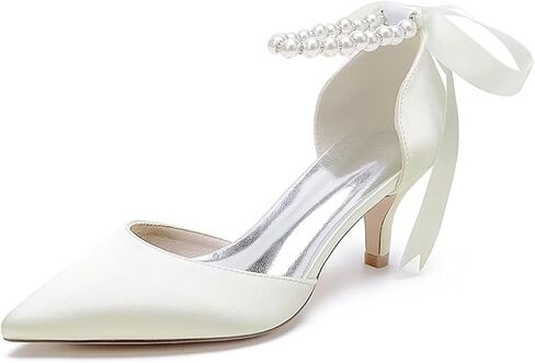 JOEupin Women's Pearl Wedding Shoes for Bride Comfort Kitten Heel Pumps for Bride Prom Evening Party Dress Shoes in Saudi Arabia