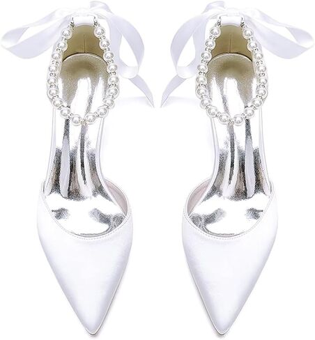 JOEupin Women's Pearl Wedding Shoes for Bride Comfort Kitten Heel Pumps for Bride Prom Evening Party Dress Shoes in Saudi Arabia