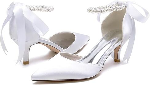JOEupin Women's Pearl Wedding Shoes for Bride Comfort Kitten Heel Pumps for Bride Prom Evening Party Dress Shoes in Saudi Arabia