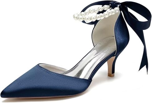 JOEupin Women's Pearl Wedding Shoes for Bride Comfort Kitten Heel Pumps for Bride Prom Evening Party Dress Shoes in Saudi Arabia