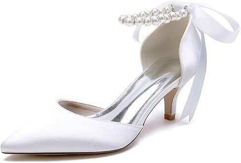 JOEupin Women's Pearl Wedding Shoes for Bride Comfort Kitten Heel Pumps for Bride Prom Evening Party Dress Shoes in Saudi Arabia