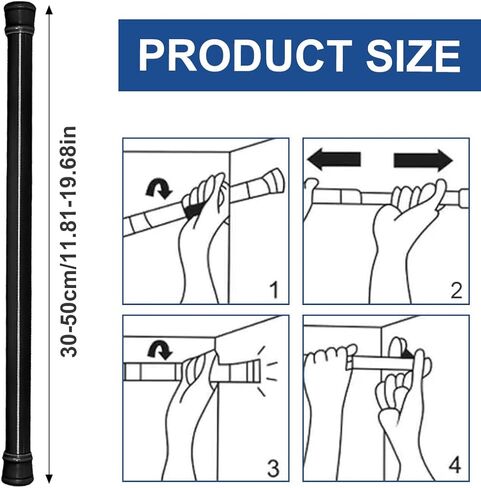 2 Telescopic Tension Rods for Curtains, 30-50cm Adjustable No-Drill Window Rods in Black in Saudi Arabia