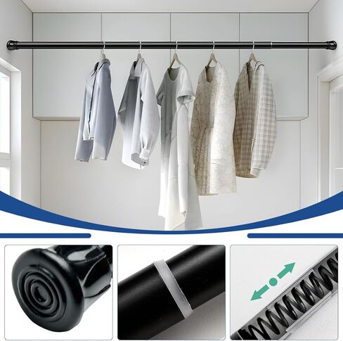 2 Telescopic Tension Rods for Curtains, 30-50cm Adjustable No-Drill Window Rods in Black in Saudi Arabia