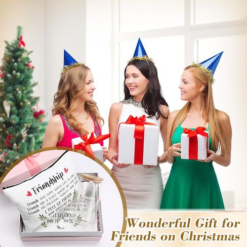 Friendship Gifts for Women, Christmas Birthday Gifts for Friend, 4 Pcs Friend 16 oz Glass Cups, 4 Pcs Friends Makeup Bags, 4 Pcs Keychains, Friend Gift for Coworker Sister Roommate(Heart) in Saudi Arabia