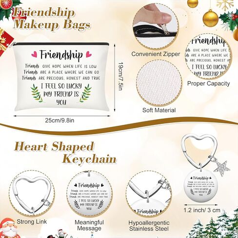 Friendship Gifts for Women, Christmas Birthday Gifts for Friend, 4 Pcs Friend 16 oz Glass Cups, 4 Pcs Friends Makeup Bags, 4 Pcs Keychains, Friend Gift for Coworker Sister Roommate(Heart) in Saudi Arabia