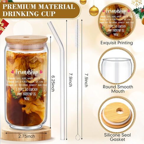 Friendship Gifts for Women, Christmas Birthday Gifts for Friend, 4 Pcs Friend 16 oz Glass Cups, 4 Pcs Friends Makeup Bags, 4 Pcs Keychains, Friend Gift for Coworker Sister Roommate(Heart) in Saudi Arabia
