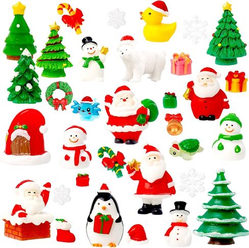 Bbiamsleep 40 Pcs Mini Resin Christmas Figures Miniature Christmas Figurines Xmas Miniature Ornaments Snow Globe Figurines for Fairy Garden Xmas Snow Globes Village Decor in Saudi Arabia