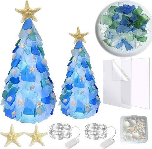 WECKLOM Christmas Tree DIY Kit Sea Glass Pieces for DIY Crafts Christmas Craft DIY Christmas Tree Lights Lamp Christmas Ornament Crafts in Saudi Arabia