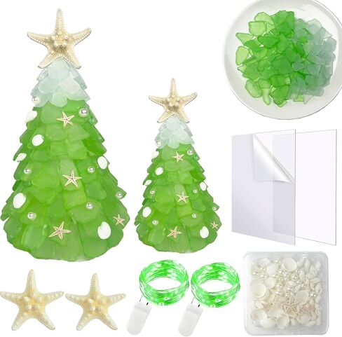 WECKLOM Christmas Tree DIY Kit Sea Glass Pieces for DIY Crafts Christmas Craft DIY Christmas Tree Lights Lamp Christmas Ornament Crafts in Saudi Arabia