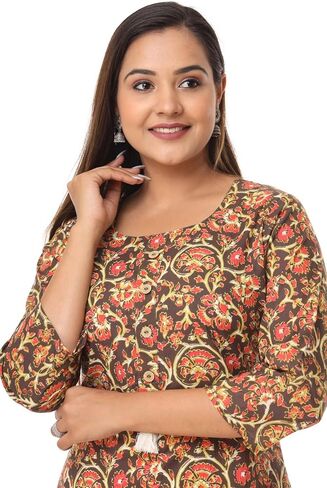 Vihaan Impex Women s Tunic Tops 3/4 Sleeve Cotton Kurti Blouse Dressy Casual Ladies Tops Blouses Work Shirts Indian Dresses in Saudi Arabia
