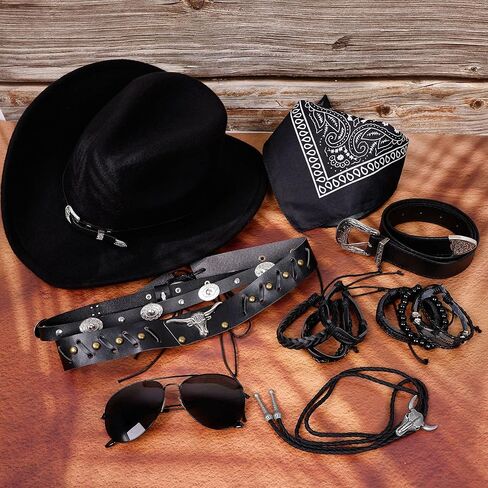 Cowboy Costume Outfit for Men Western Cowboy Hat With Hat Bands Bandana Buckle Belt Cowboy Halloween Accessories Set in Kuwait