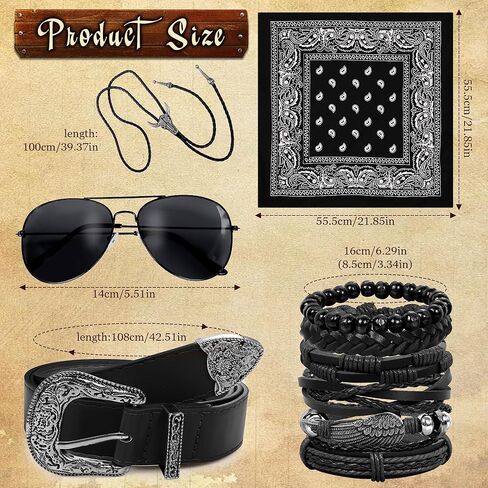 Cowboy Costume Outfit for Men Western Cowboy Hat With Hat Bands Bandana Buckle Belt Cowboy Halloween Accessories Set in Kuwait
