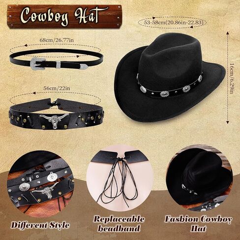 Cowboy Costume Outfit for Men Western Cowboy Hat With Hat Bands Bandana Buckle Belt Cowboy Halloween Accessories Set in Kuwait