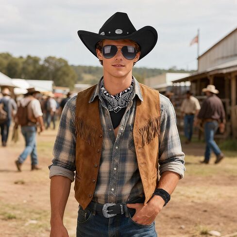 Cowboy Costume Outfit for Men Western Cowboy Hat With Hat Bands Bandana Buckle Belt Cowboy Halloween Accessories Set in Kuwait