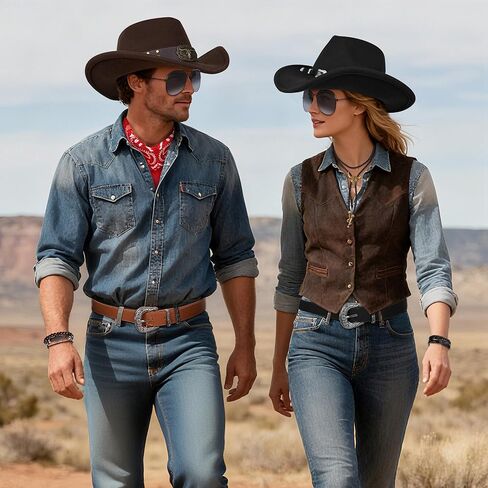 Cowboy Costume Outfit for Men Western Cowboy Hat With Hat Bands Bandana Buckle Belt Cowboy Halloween Accessories Set in Kuwait