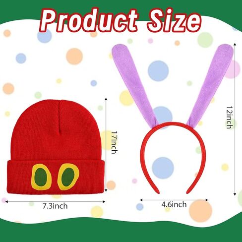 Caterpillar Costume Kit Book Character Costumes Include Caterpillar Red Knitted Beanie Hat with Eye Twist Stick and Headband for Halloween World Book Day Fancy Dress in Saudi Arabia