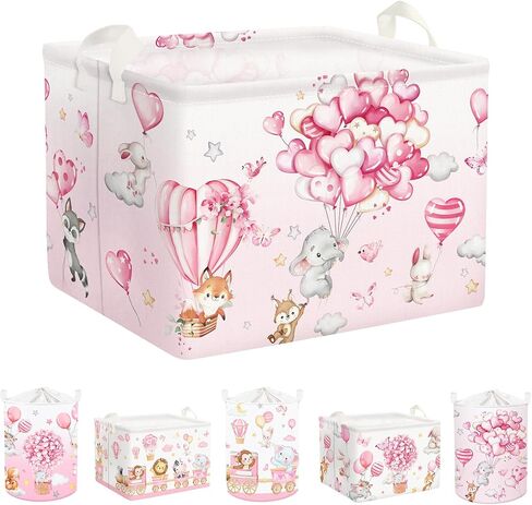 Clastyle Hot Air Balloon Animal Baby Laundry Storage Storage Storage Basket Boy Boy Girm Gift Toy Box Pink Classable Clarge Classion منظم الحضانة لغرفة النوم ، القلب ، 40 * 30 * 30 سم in Saudi Arabia