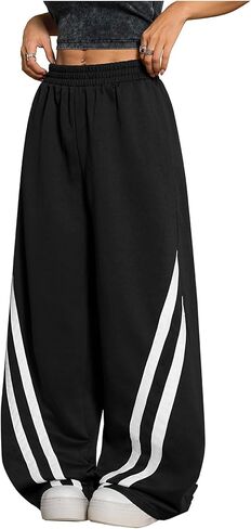 SHENHE Women's Striped Wide Leg Sweatpants Elastic High Waist Casual Baggy Pants in Kuwait
