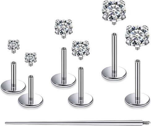 F136 Titanium 20/18/16G Internally Threaded Flat Back Stud Earrings Nose Rings Lip Medusa Monroe Labret 6/8/10mm Short/Long Bar Piercing Jewelry with Taper for Women Men in Saudi Arabia
