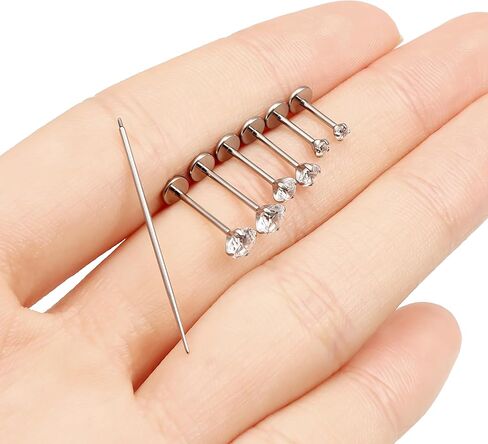 F136 Titanium 20/18/16G Internally Threaded Flat Back Stud Earrings Nose Rings Lip Medusa Monroe Labret 6/8/10mm Short/Long Bar Piercing Jewelry with Taper for Women Men in Saudi Arabia
