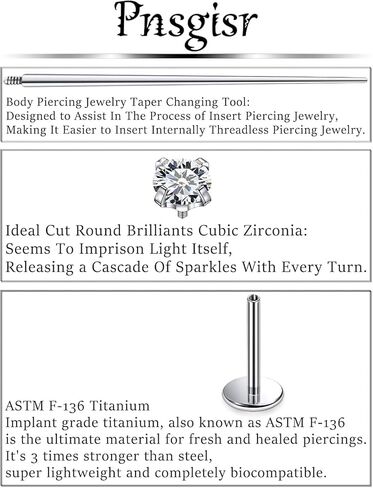 F136 Titanium 20/18/16G Internally Threaded Flat Back Stud Earrings Nose Rings Lip Medusa Monroe Labret 6/8/10mm Short/Long Bar Piercing Jewelry with Taper for Women Men in Saudi Arabia