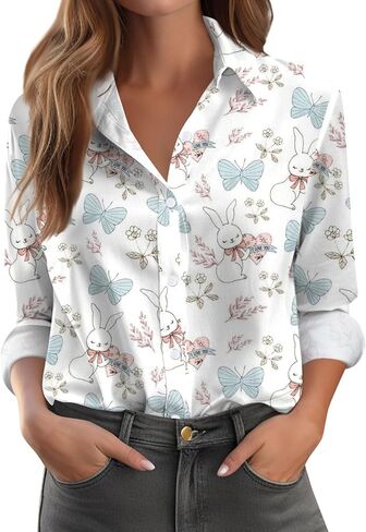 Valentines Tops for Women Button Down Shirts Heart Blouses Dressy Casual Lapel Collar Long Sleeve Soft Comfy T Shirt in Saudi Arabia
