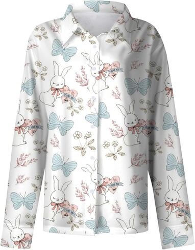 Valentines Tops for Women Button Down Shirts Heart Blouses Dressy Casual Lapel Collar Long Sleeve Soft Comfy T Shirt in Saudi Arabia