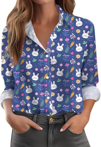 Valentines Tops for Women Button Down Shirts Heart Blouses Dressy Casual Lapel Collar Long Sleeve Soft Comfy T Shirt in Saudi Arabia