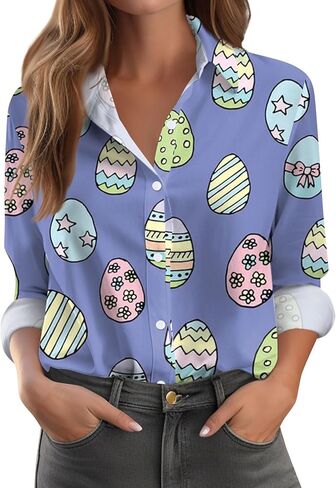 Valentines Tops for Women Button Down Shirts Heart Blouses Dressy Casual Lapel Collar Long Sleeve Soft Comfy T Shirt in Saudi Arabia