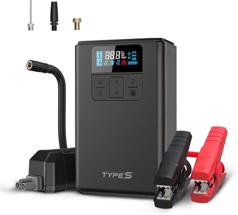 Type S 12V Tire Inflator and Jump Starter - Portable Battery Jump Starter with Air Compressor, Intelli-Step LCD, and LED Floodlight in Kuwait