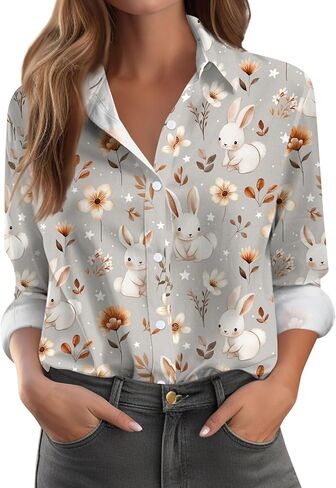 Valentines Tops for Women Button Down Shirts Heart Blouses Dressy Casual Lapel Collar Long Sleeve Soft Comfy T Shirt in Saudi Arabia