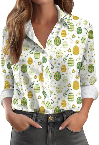 Valentines Tops for Women Button Down Shirts Heart Blouses Dressy Casual Lapel Collar Long Sleeve Soft Comfy T Shirt in Saudi Arabia