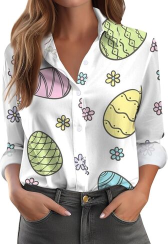 Valentines Tops for Women Button Down Shirts Heart Blouses Dressy Casual Lapel Collar Long Sleeve Soft Comfy T Shirt in Saudi Arabia
