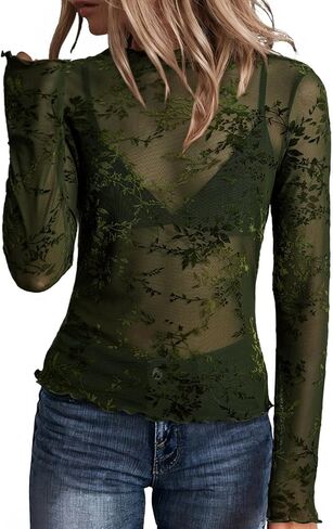 Dokotoo Women's Velvet Floral Embroidery Mesh Tops Gradient 2026 Long Sleeve Lace Shirt in Saudi Arabia