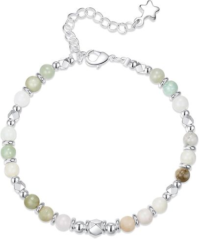 Nbsameng Natural Stone Bracelets for Women Adjustable Silver Boho Bracelet Handmade Crystal Beaded Jewelry Gift in Saudi Arabia